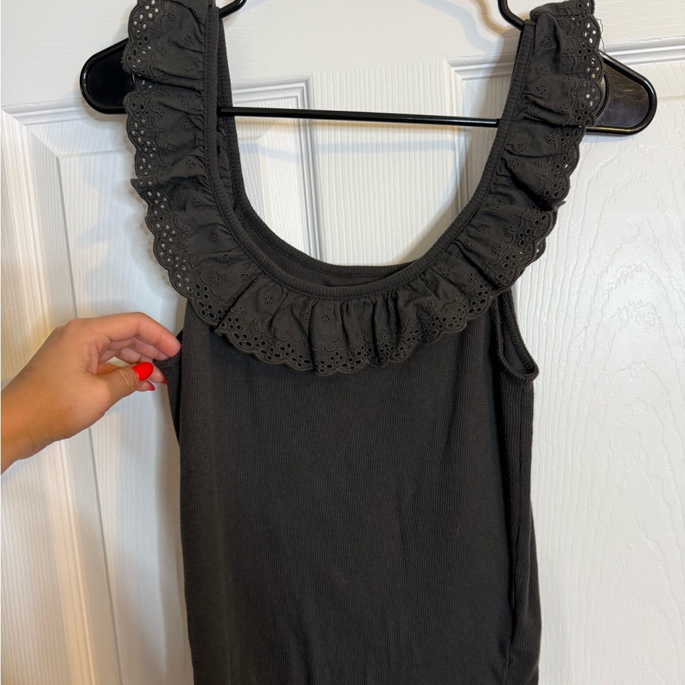 American Eagle Outfitters Black Ruffled Sleeveless Tank Top
